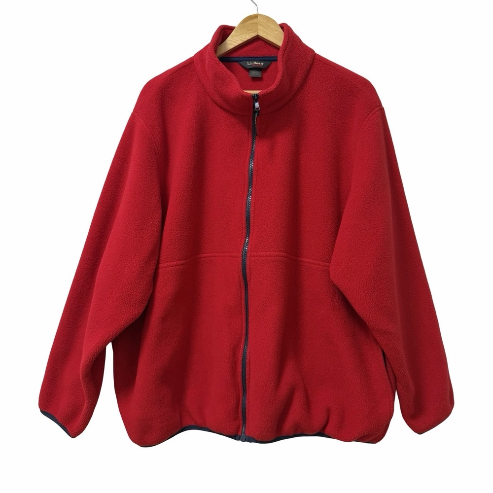 VTG LL Bean Womens Fleece Full Zip Sweatshirt Size 2X Tomato Red Outdoor Camping